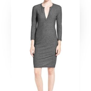 Standard James Perse Women’s Charcoal Melange Henley Dress V-Neck Grey 3 (LRG)